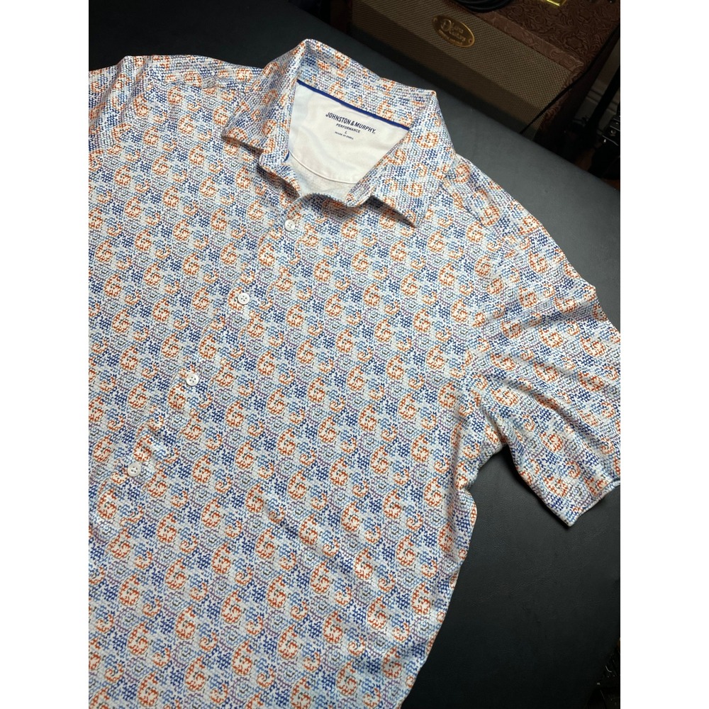 Johnston & Murphy Performance Shirt Mens L Blue Orange Excellent Paisley Stretch